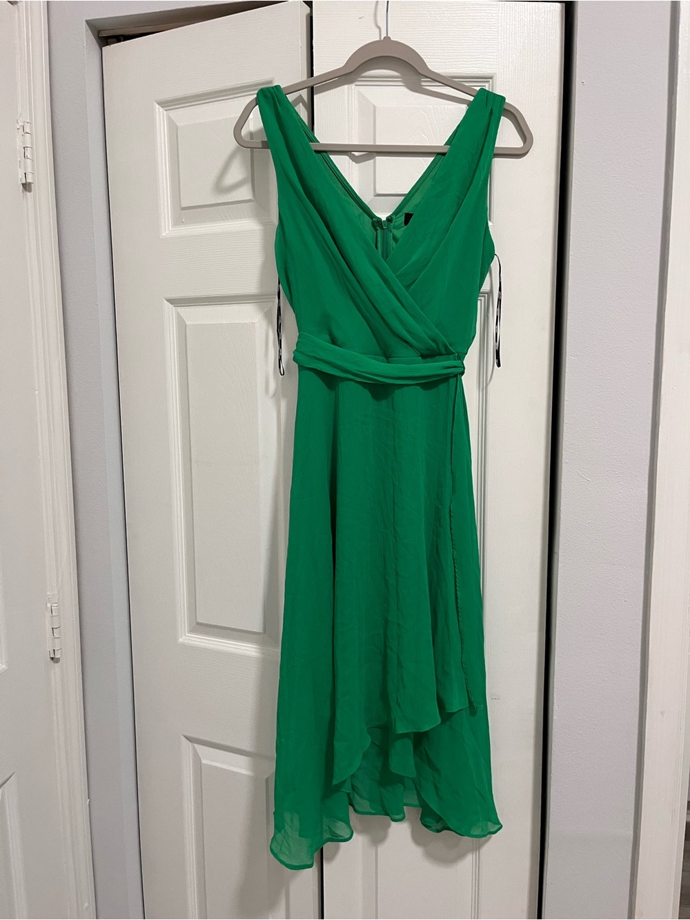 Green Sleeveless V-Neck Chiffon Dress DKNY